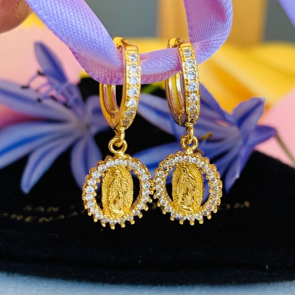 M&P 14k gold plated Virgin Marry earrings - Picture 1 of 5